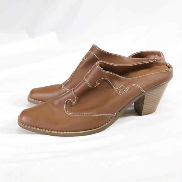 Western Style Brown Leather Low Back Point Mules Sz 8 US Women - Picture 5 of 8